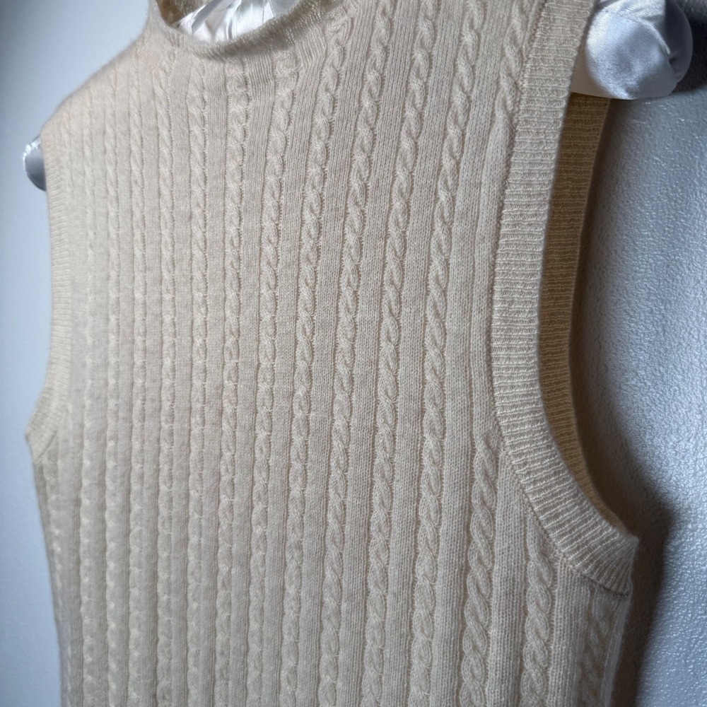 House of Harlow 1960 100% Cashmere Sleeveless Vest Beige L Semi Sheer Luxury - Picture 6 of 11